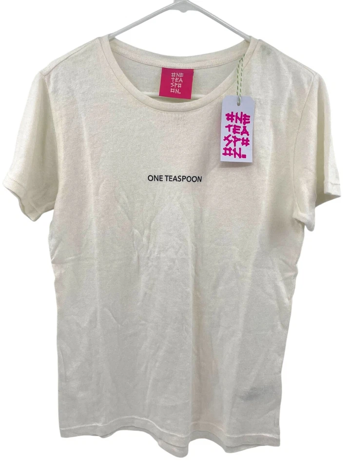 One Teaspoon Womens Natural Linen Blend T Shirt Short Sleeve White Size XS MSRP - Image 2 of 4
