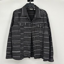 Chicos Buttoned Blazer Jacket Women s Sz 2 Black/ Silver Sequin Pockets