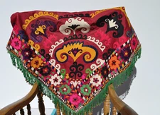 Vtg. Uzbek Colorful Embroidered Segusha Say Gosha Tassels Metal Sequins Turkey