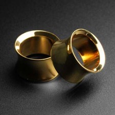 Gold PVD Saddle Fit Double Flare Tunnel | 316L PVD Coated Ear Gauges 