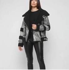 Maniere De Voir Jacket Leather Marbled Borg Jacket, Black Silver. Size 12