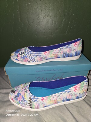 New! Blowfish Women's Glo Flats Slip On Shoes Blue Banyan Print Size In  Box