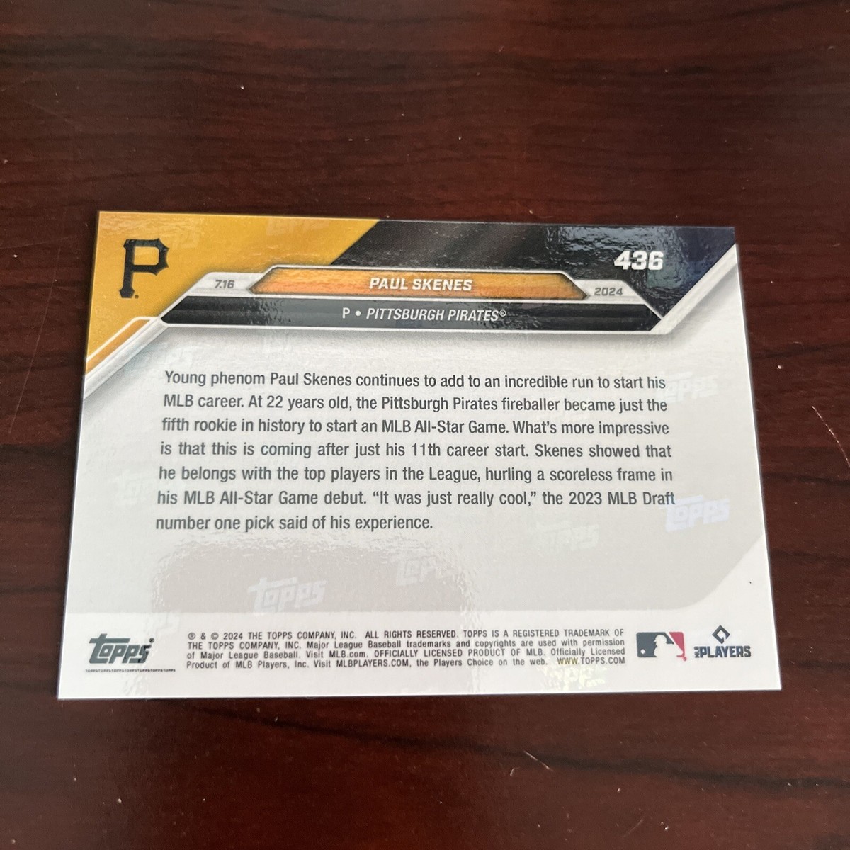 Topps - Topps Now ポール・スキーンズ 436SP パラレル　オールスター 2024 Topps Now MLB All-Star Game Start #436 Paul Skenes RC