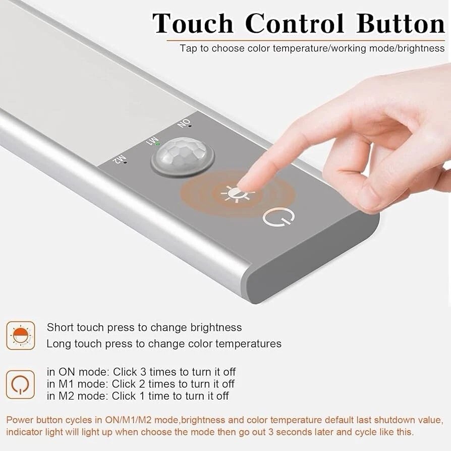 Paquete de 2 luces LED para gabinete con sensor de movimiento 98, iluminación debajo del mostrador para armario 16,6 pulgadas Foto 4 de 4