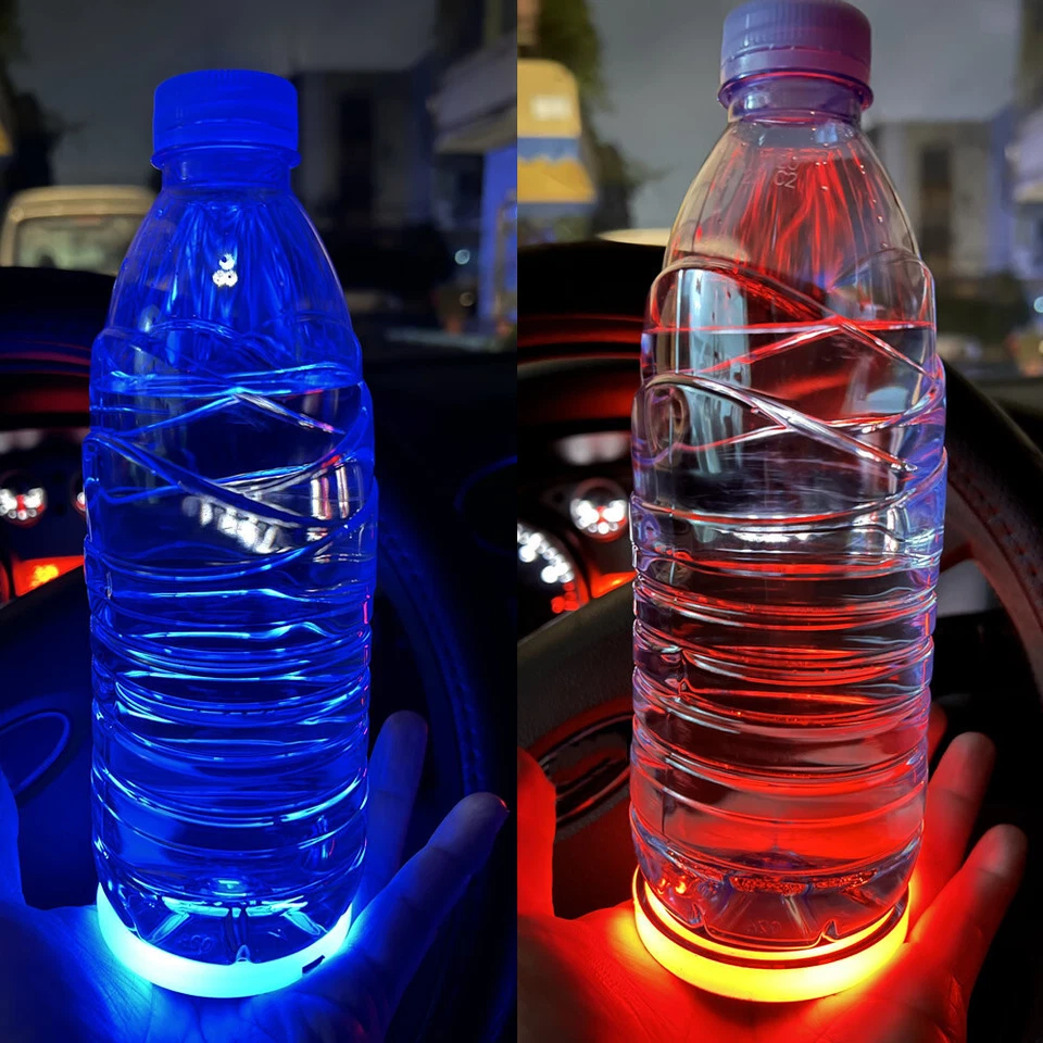 Suporte para copo de carro LED 7 cores almofada inferior montanha-russa tapete antiderrapante luz atmosférica - Imagem 2 de 4