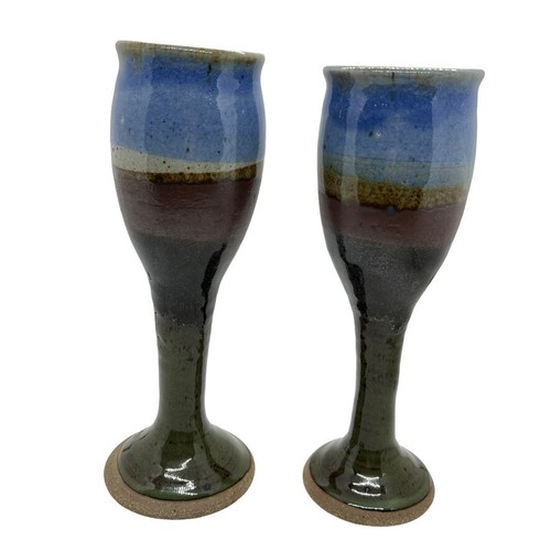 Ceramic Goblets Set of Four Vintage Handmade Set of Four Blue Brown Retro Wine - Picture 17 of 19
