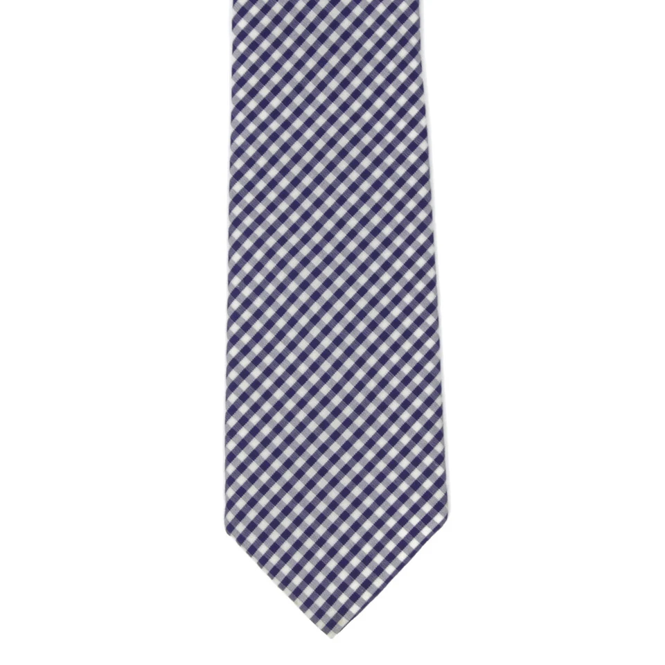 STEVEN ALAN Dark Blue Gingham Plaid Men's Skinny Cotton Neck Tie - Image 2 of 4
