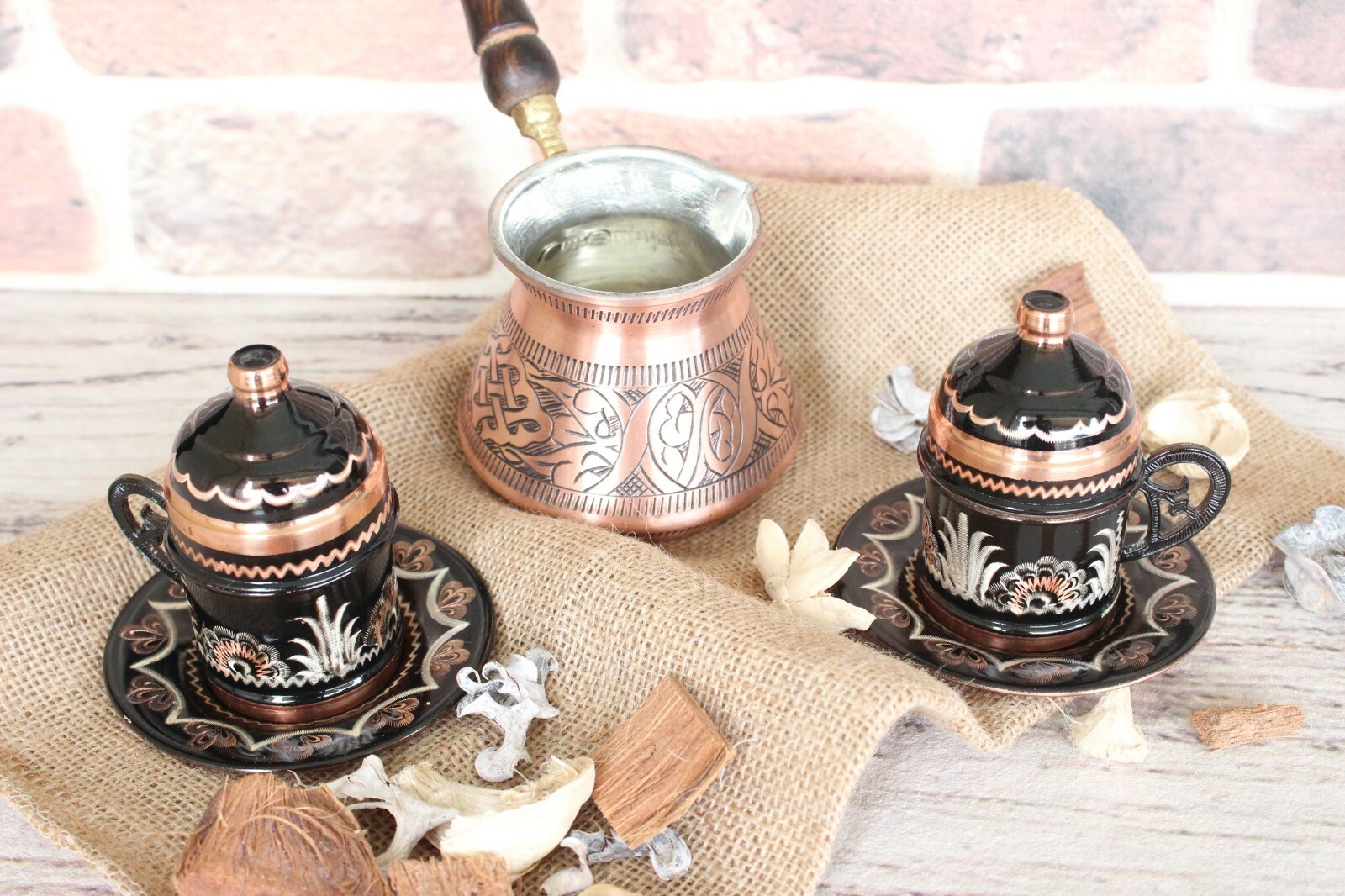 Handmade Copper Turkish Coffee Espresso Set, 2 Coffee Cup and Coffee Maker SET