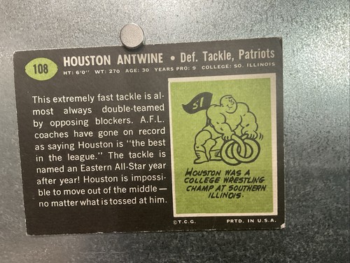 1969 Topps Boston Patriots Football Card #108 Houston Antwine - VG-EX - Picture 2 of 2