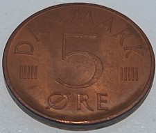 World Coin: 1975 Denmark - 5 Ore - Uncirculated (SKU 231)