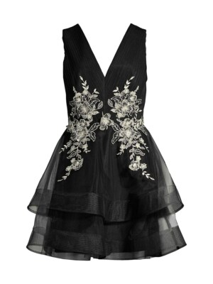 Robe De Soirée BCBGMAXAZRIA Sans Bretelles - Broderie Dentelle Tulle Bleu Marine Et Noir, Taille 6, Neuve Avec étiquettes