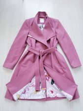 Ted Baker Sandra Wool Wrap Coat Coral Pink Size 4 Uk 14 Belted Cashmere Rrp £329