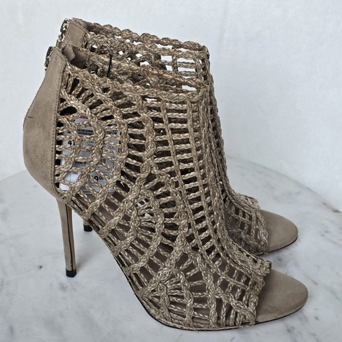Zara Shoes Natural Braided Rafia Peep Toe Stiletto High Heels Zip Bootie US 10 - Picture 22 of 23