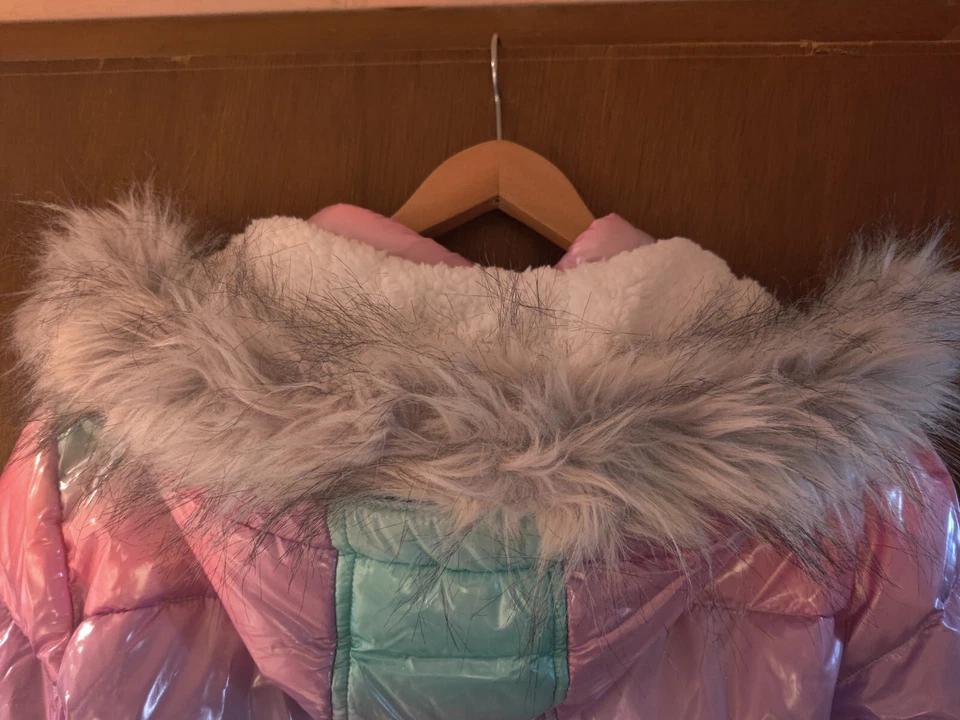 Justice Girls Rainbow Pink & Blue Hooded Ski Jacket Winter Puffer Coat XL 16-18 - Image 4 of 4