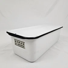 Vintage Enamelware Refrigerator Storage Dish Box W/ Lid 15" Norge Hydrovoir