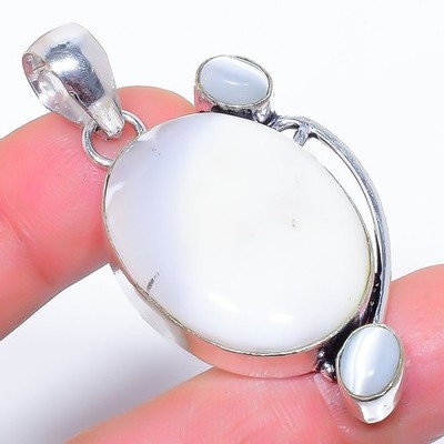 Natural Brazilian Dendritic Opal, Cat'S Eye 925 Silver Plated Pendant 2.2'' W39