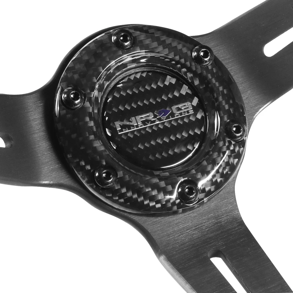 NRG 350MM 1.5" PLATO PROFUNDO PUNTO ROJO VOLANTE FIBRA CARBONO CON ACENTO CUERO Foto 2 de 4