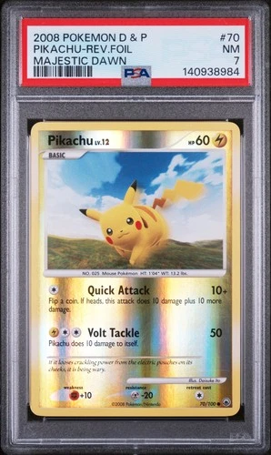 2008 POKEMON DIAMOND & PEARL MAJESTIC DAWN #70 PIKACHU-REVERSE FOIL PSA 7