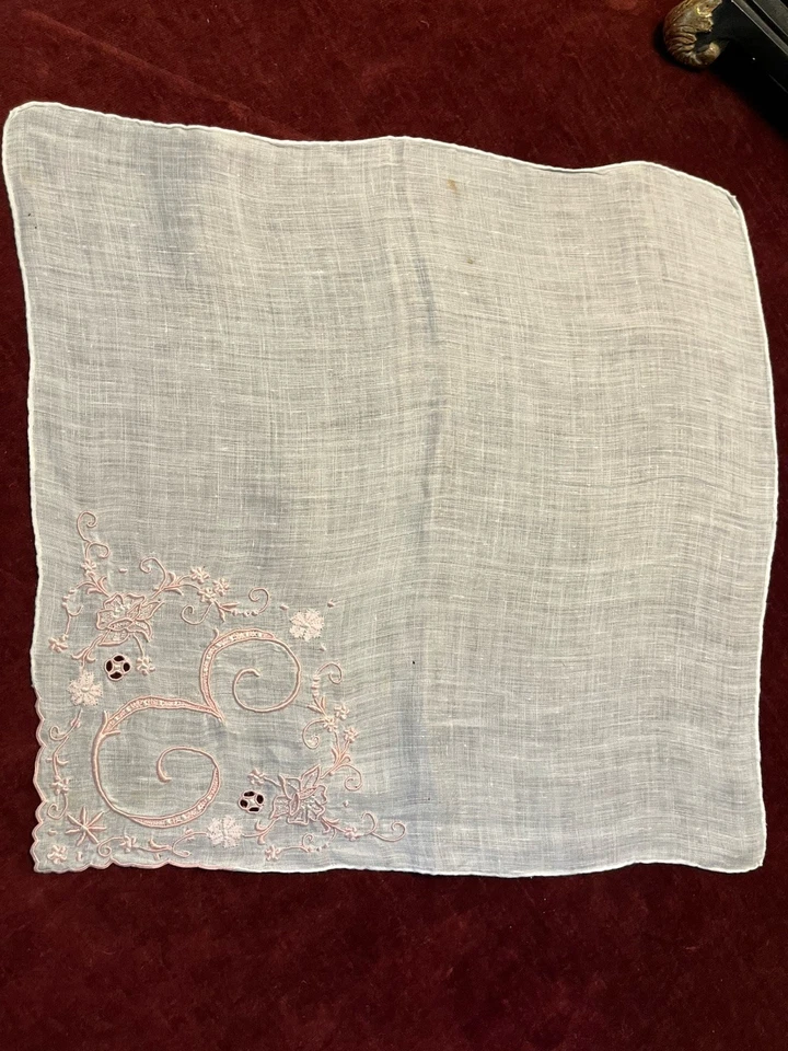 复古 Monogram 初始字母 E 马德拉汉基粉色/白色婚礼传家宝 — 第 2/4 张图片