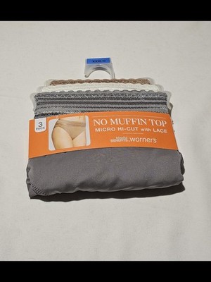 Warner's 3-Pack No Muffin Top Micro Hi-Cut Lace Briefs - Gray, Tan, White
