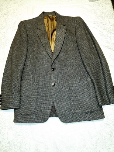 Vintage Cartier Brown Gray Wool Tweed Sports Coat Jacket Blazer 36R Mens Office - Picture 1 of 12