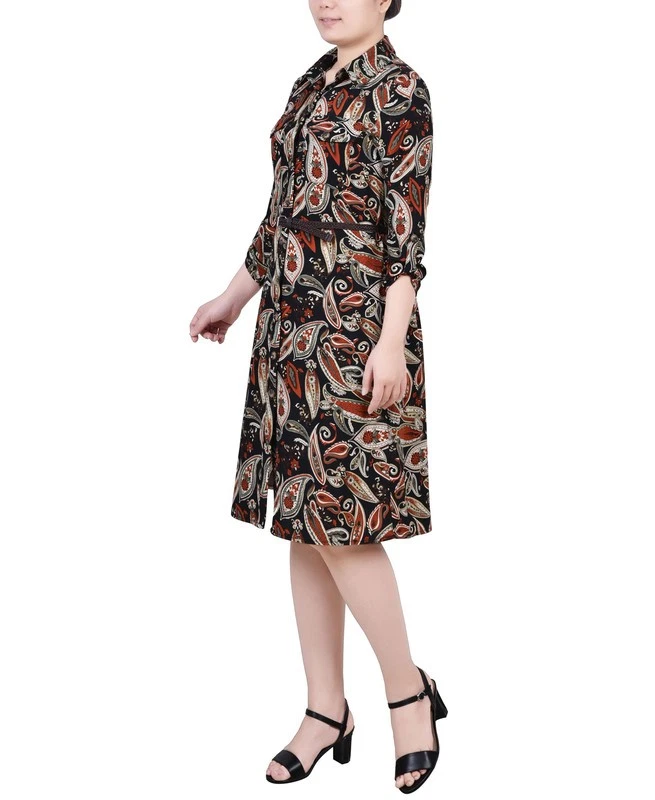 Vestido camisero para mujer NY Collection Petite manga 3/4 con lengüeta enrollable Foto 2 de 3