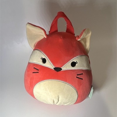Squishmallows Fox Plush Backpack Red Cream Adjustable Strap Pockets Medium