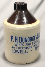 Antique P H Donohoe Lowell MA Stoneware Whiskey Jug Cobalt Advertising wine
