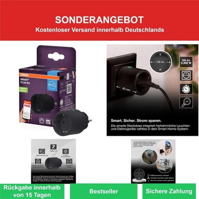 OSRAM SMART+ ZIGBEE EU-Steckdose Schwarz, Smart Home kompatibel