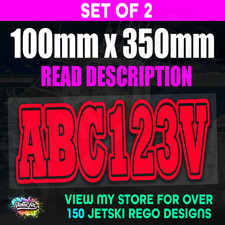 2x Jetski Rego Sticker Decals Set 100mm High Vinyl Registration-RE 