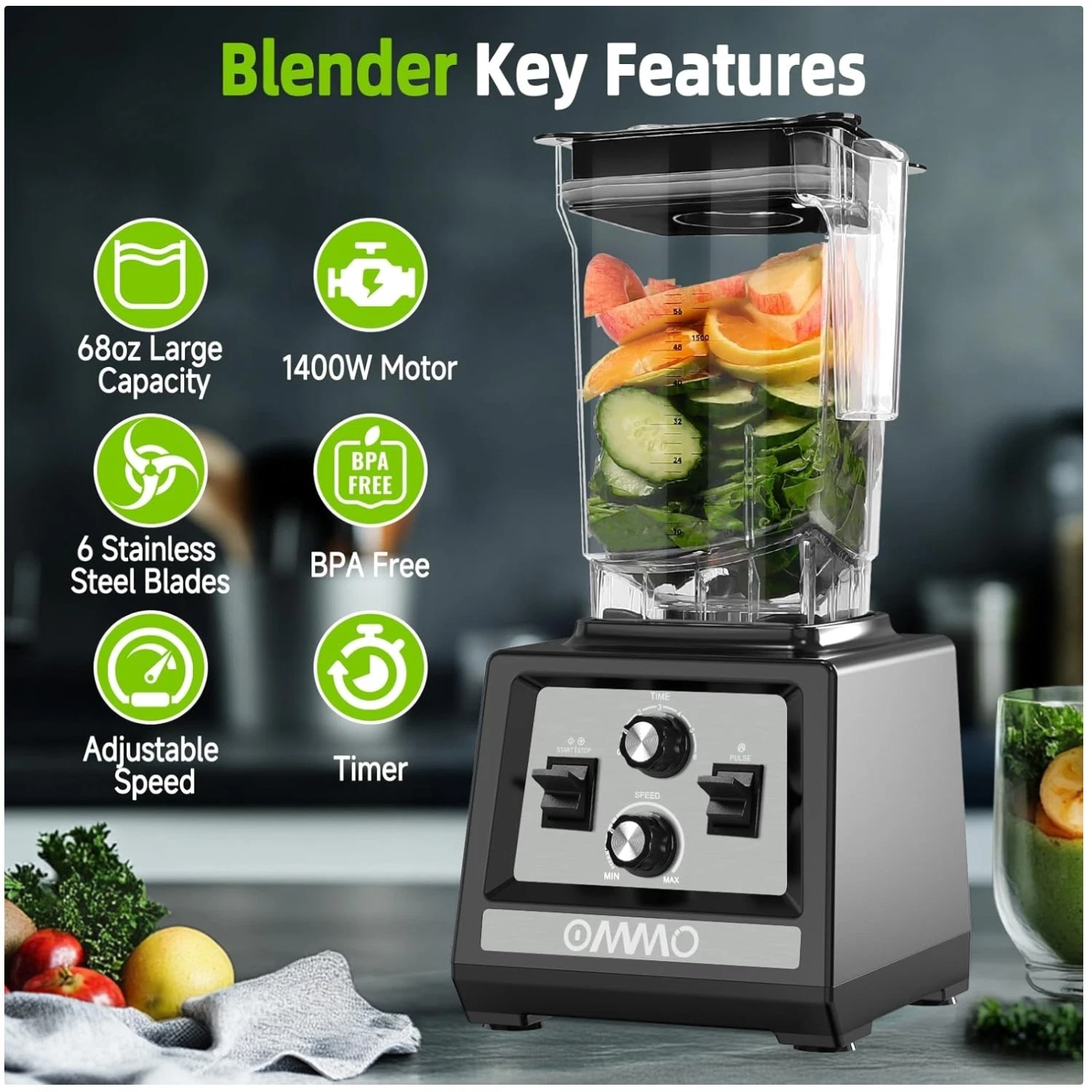Professional Blender for Smoothies, Ice Crush, Frozen Drinks
