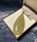 Vintage Sterling Silver Jade Pendant On Green Leather Necklace.
