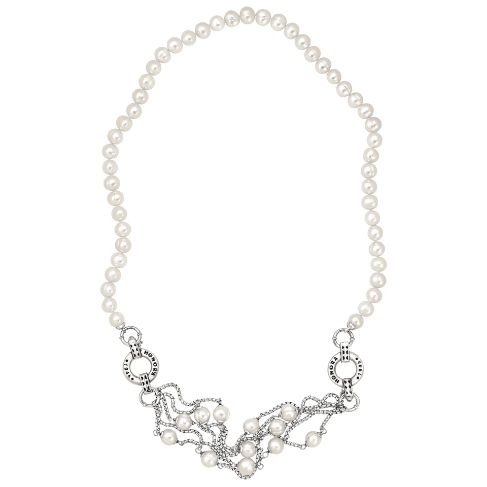 Collar y pulsera convertible Honora de perlas FW anilladas de 8-9 mm en plata de ley