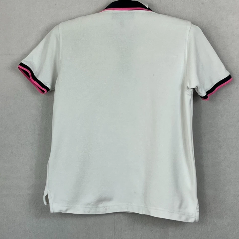 Polo Psycho Bunny Niños Blanco Rosa M 10/12 Parche Logo Rayas Pima Unisex Foto 3 de 4