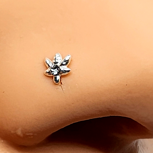 Marihuana-Nasenstecker, Cannabis-Topfblatt, Cz-Edelstein, 22 G (0,6 Mm),...-image