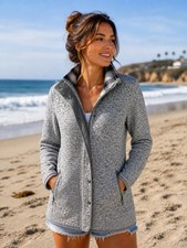 Eddie Bauer Radiator Womens Gray Marl Sweater Fleece Snap Front Jacket S Gorp