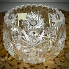 Vtg Lausitzer 24% Lead Crystal Hand Cut Bowl Pinwheel Sawtooth Edge Holidays