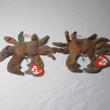 Ty Teenie Beanie Babies Claude the Crab 1993 Lote de 2 Peluche ambos (etiquetas de error)