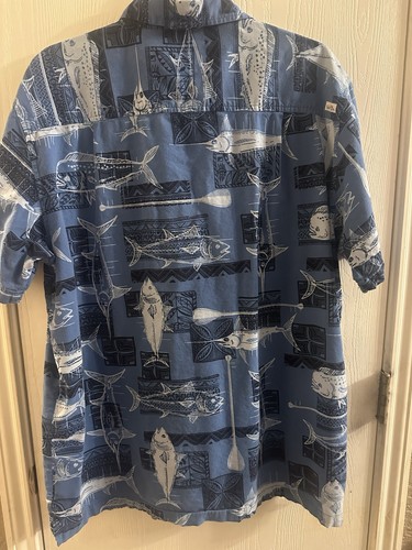Men's XL Salt Life Blue Fish Print Short Sleeve Casual Button Down Shirt - Picture 6 of 6