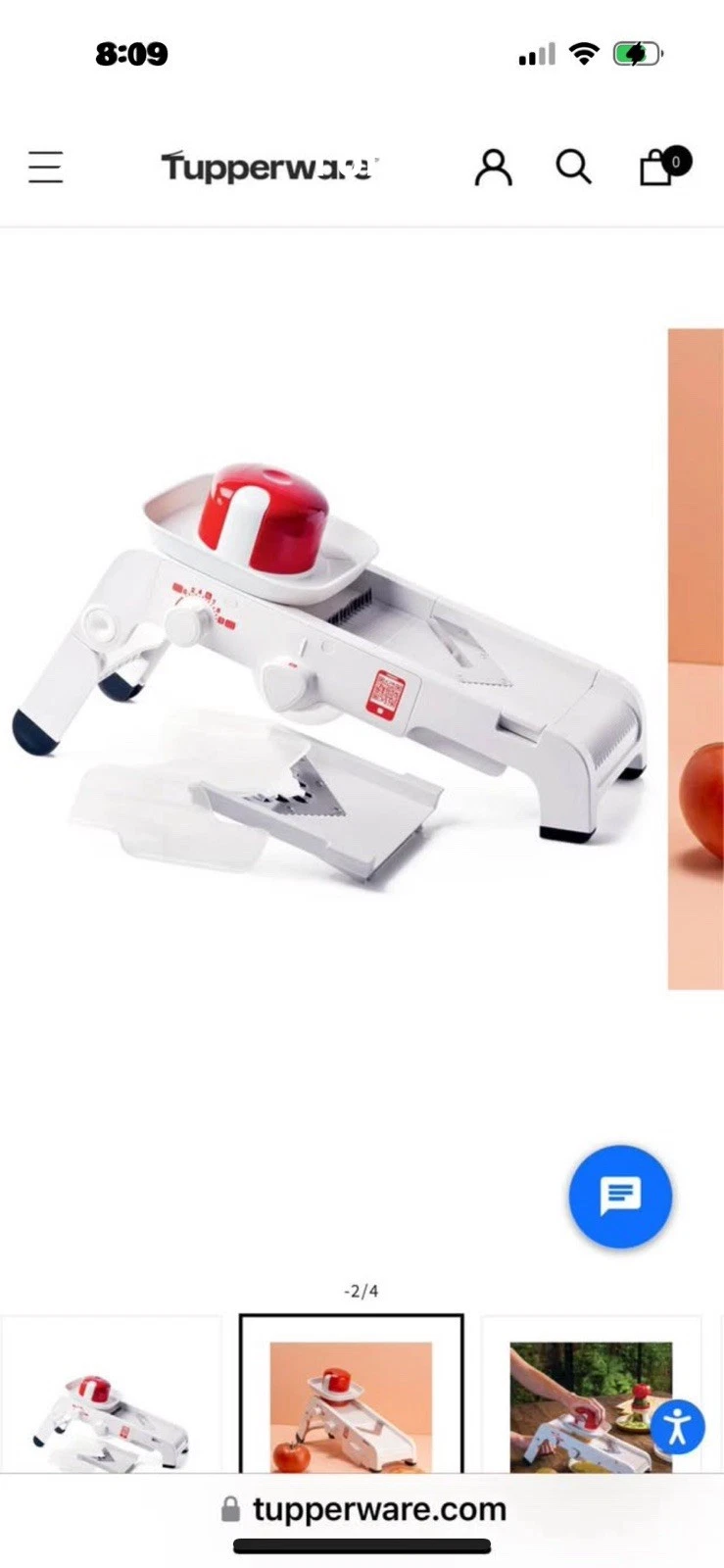 Tupperware Mandolin Kitchen Slicer, Red/White-NEW-