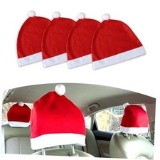 4 PCS Car Santa Claus Hat Seat Headrest Cover, Car Christmas Decorations,