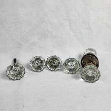 5 VTG 12 Point Princess Glass Door Knobs Handles + One Spindle Antique Salvage