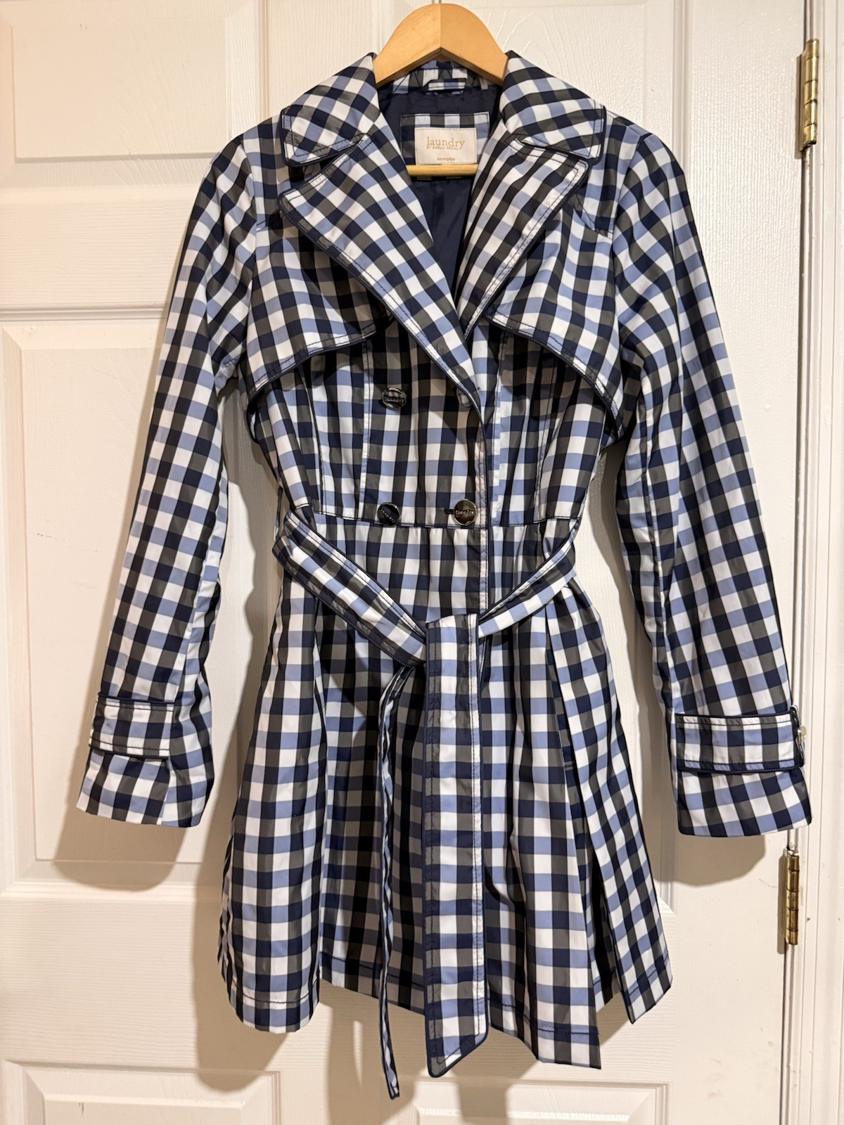Laundry By Shelli Segal Gingham Check Belted Trench Coat Woman's Size S