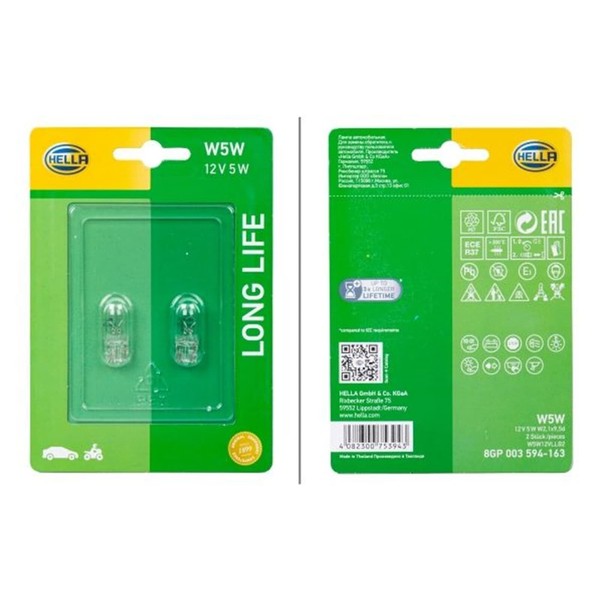 2X Hella Long Life W5W Halogen GlÜHlampe 12V 5W W2.1X9.5 Blisterpack | 8GP 003 5-image