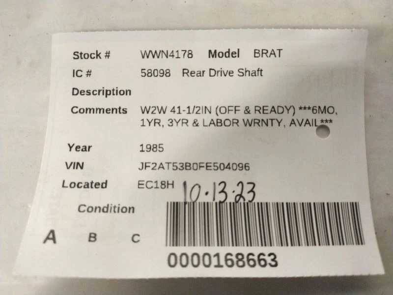 Rear Drive Shaft Fits 82-87 BRAT 616063 — 第 4/4 张图片