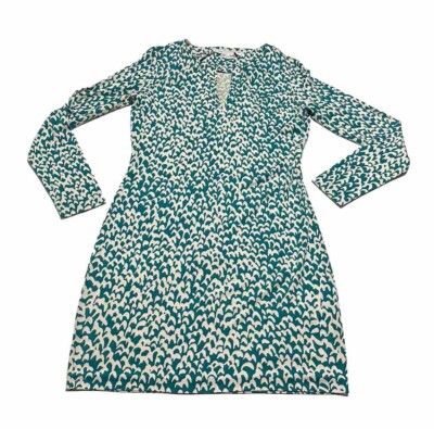 Diane Von Furstenberg DVF 100% Silk Long Sleeve Reina Teal Geo Minidress Size 6