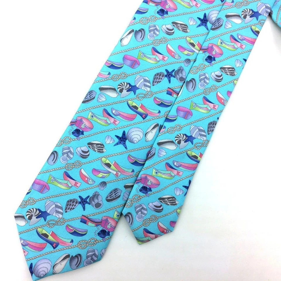 Corbata Leonard Tie Italia Turquesa Concha Marina Barco Cuerda Lujo Seda Reciente L3 Nueva con Etiquetas Foto 4 de 4