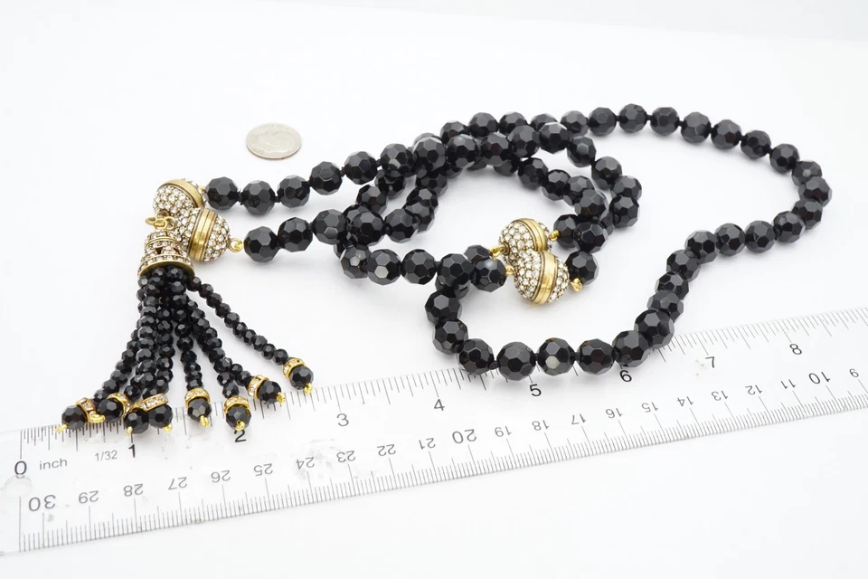 Heidi Daus Necklace Gold Tone Black Crystal Bead Have It Your Way 36" - Image 4 of 4