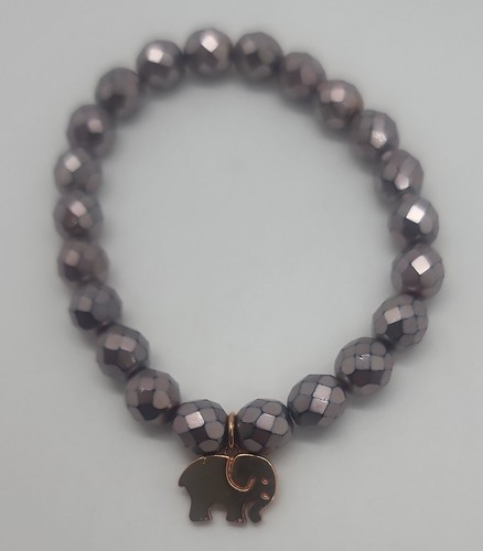 Ivory Ella stretchy bead bracelet w/ sterling silver 925 elephant charm