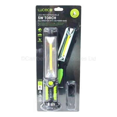 NEW Luceco LED Rechargeable Power Bank Multi-Position Torch Work & Hazzard Light